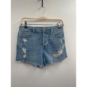 NWOT Hollister High-Rise Mom Short Women's 3 Light Blue Denim Distressed Stretch